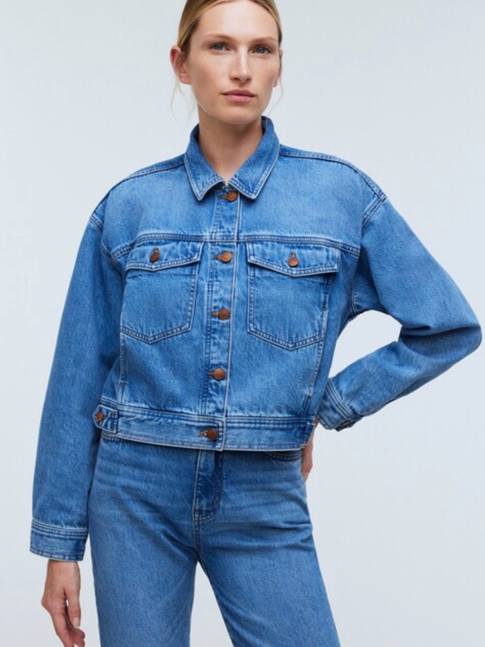 Madewell Button Front Cropped Denim Jacket, Size L, NWOT - Picture 3 of 7